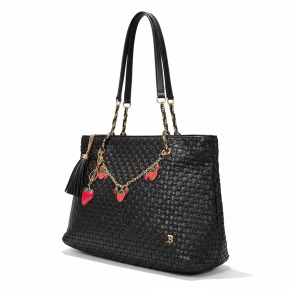 Bally Handbags - Bally Vintage Black Woven Lambskin Leather Tote with Chain Strap